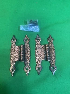 1 Par de Bisagras Desplazadas 3/8" Antiguo Cobre NOS Armario Armario Foto 1 de 4