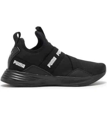 Zapatillas deportivas Puma para mujer con logotipo medio radiante negras blancas de malla Foto 1 de 4