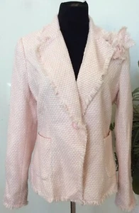 NWT W.D.N.Y. Pink White Acrylic Blend Tweed Blazer Fringe Jacket Sz 8, MRSP $133 - Picture 1 of 3