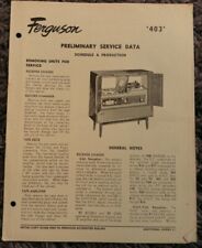 Ferguson Preliminary Service Data Radio Record Player Model 403 Service manual. 