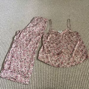 Jeff & co Jeff Banks Flower Pink Silkie 2 Piece Pyjama Set W/Pockets Adj Straps - Picture 1 of 9