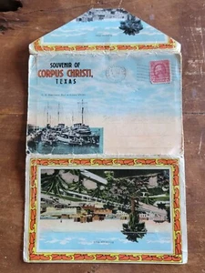 Corpus Christi Texas USS Borie @ Port-Street Scenes Vintage 1928 Souvenir Folder - Picture 1 of 4