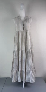 Petal + Pup abito midi donna 4 bianco marrone chiaro a righe scollo a V senza maniche a strati - Foto 1 di 8