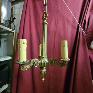 NICE Antique Ornate Victorian Chandelier 3 Arm Light Heavy Spelter Pendant foyer - Picture 1 of 12