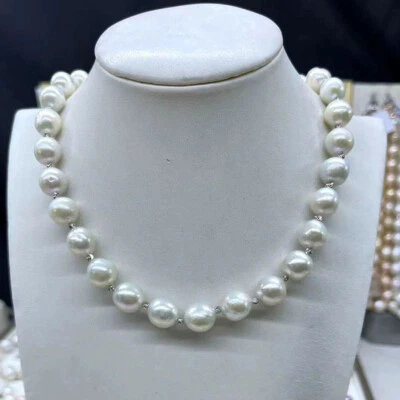 classic 9-11mm south sea round white pearl necklace 17.5inch 925s(t) - Image 1 of 4
