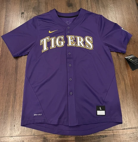 Men's LSU Tigers Nike Baseball Purple Jersey Large CWS 2023 Champs NEW Cover
