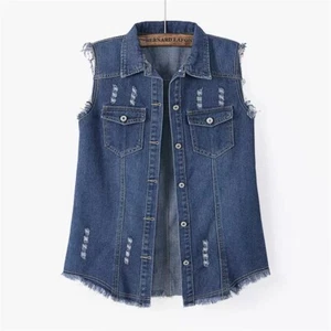 Hot New Woman Girl Sleeveless Classic Blue Jeans Denim Mini Vest Tops Mid Length - Picture 1 of 11
