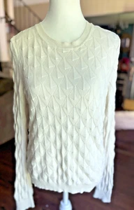 Modcloth Pullover Damen Größe M Elfenbein Baumwolle Pulli gerippter Saum Bündchen - Bild 1 von 10
