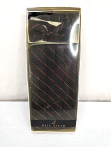 Neil Allyn Mens Black with Red Stripe Silk Cumberbund and Bow Tie Set in Box - Picture 1 of 6