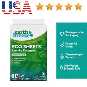 Earth Breeze Laundry Detergent Eco Sheets - 60 Loads | Fragrance Free & Hypoalle - Picture 1 of 8