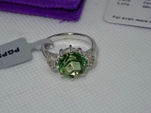 #135 Gemporia Sterling Silver Fern Green Quartz & White Topaz Ring & COA Size O - Picture 1 of 6