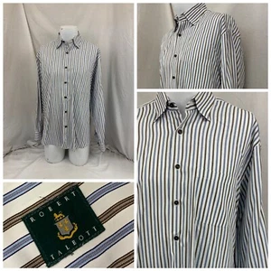 Robert Talbott Shirt 15.5 34 Large White Blue Gold Stripe Cotton Mint YGI T1-682 - Picture 1 of 12