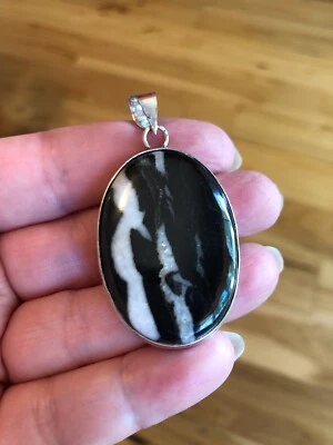 White Buffalo Turquoise Large Oval Pendant Shadow Bezel 2" Artisan Southwest - image 1 of 2