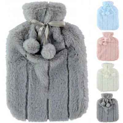 FABOER Large 2L Natural Rubber Hot Therapy Water Bottle with Warm Faux Fur Fleece Cover