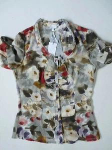 Women's UNTOLD georgette blouse green brick grey floral size 8 BNWT - Picture 1 of 5