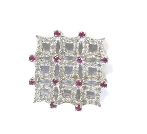 14 Karat White Gold 0.85 CT Diamond & Ruby Gemstone Fancy Square Pendant P536 - Picture 1 of 1