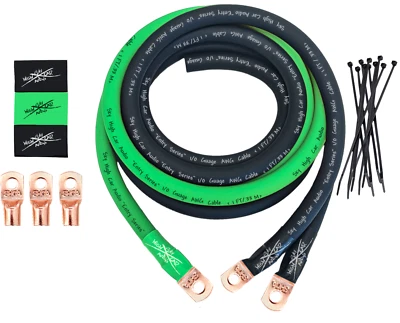 Sky High Car Audio E-Series 4 Ga Big 3 Upgrade GREEN/BLACK Electrical Wiring Kit