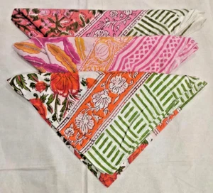Bufanda cuadrada de algodón con estampado floral a mano - Juego de 3 piezas de diseño único indio - Imagen 1 de 9