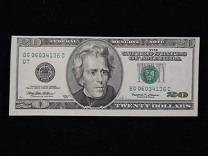 1999 $20 Banknote S/N: BG06034136C - Misalignment / Shift - Picture 1 of 5