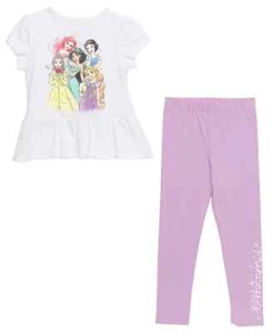 Little Girls Princess 2 Piece Short Sleeve Leggings Set Lilac/ Multicolor Size 4 - Picture 1 of 2