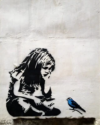 Banksy Girl with Bluebird Graffiti Art 8 x 10 Print Photograph Picture Photo - Image 1 of 3