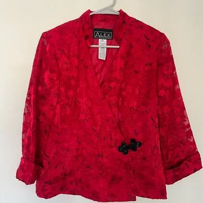 Alex Evenings 红色蕾丝夹克 中号 Regencycore 轻量级 — 第 1/4 张图片