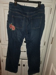 Pioneer Damen Jeans blau Gummibund mit bestickten Blumen Größe L - Bild 1 von 7