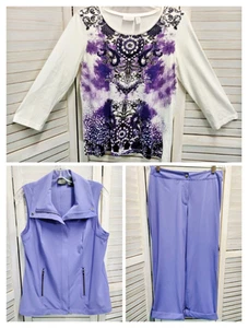 CHICO'S Additions Weekends Sz 0 Small 3Pc Athleisure Set Zip Vest Cuff Pants Top - Picture 1 of 21