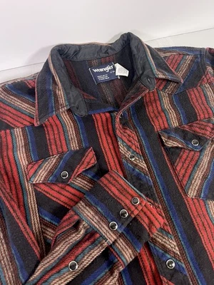VTG 90s Wrangler Southwestern Stripe Western Pearl Snap Shirt Men’s 17 x 35 XL - Image 1 of 4