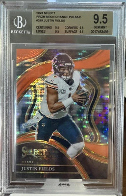 2023 Select #249 Justin Fields Prizm Neon Orange Pulsar4/7 BGS 9.5 - Image 1 of 2