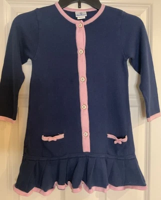 Vestido Suéter Tejido Florence Eiseman Azul Marino Y Rosa Niñas Fiesta, Talla 6 Foto 1 de 4