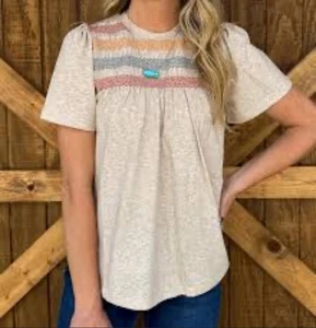 THML Embroidered Short Puffy Sleeve Boho Top Size Small Womens - Picture 1 of 8