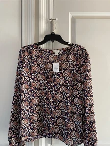 J CREW Neu mit Etikett Top Knopfleiste Bluse V-Ausschnitt antik marine süß Bruyère Größe XL - Bild 1 von 9