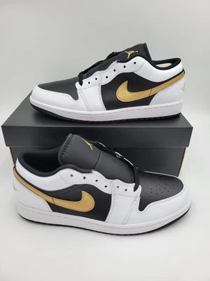 Nike Air Jordan 1 низкий белый черный металлик золото мужской размер 10,5 553558-172 - Изображение 1 из 4