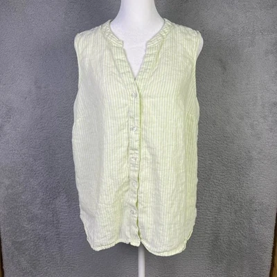 Blusa Tommy Bahama Mujer Grande Verde Blanco Vertical Rayas Lino Botón Foto 1 de 4