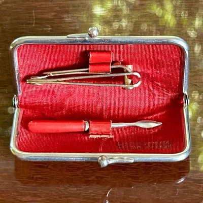 Vintage Red Leather Travel Manicure Set West Germany - Image 1 of 4