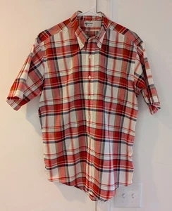 Camisa De Colección Años 60 Donegal Madras Abotonada Roja Blanca Azul Marrón Cuadros Para Hombres L - Imagen 1 de 9