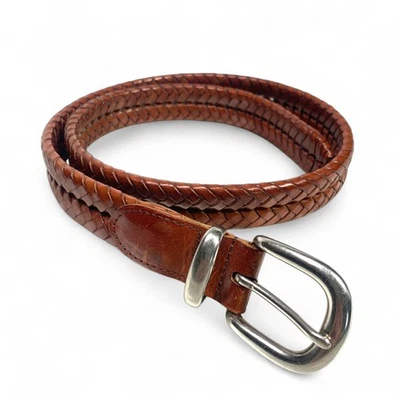 Coach Men's Braided Leather Belt With Solid Brass Buckle Tan Brown Sz 32" - Image 1 of 4