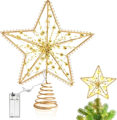 Stella Puntale per Albero Di Natale, 25 Cm Stella Albero Di Natale Con 10 LED, S - Immagine 1 di 4