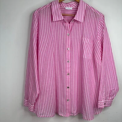 Top a Rayas 100% Algodón Jill 2X Rosa Abotonado Minimalista Preppy Boho Lagenlook Foto 1 de 4
