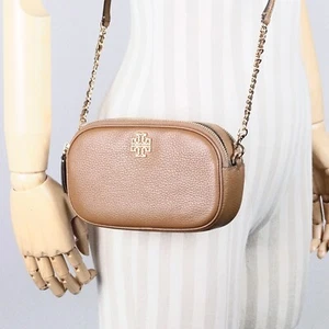 Tory Burch BRITTEN Brown Pebbled Leather Camera Bag Crossbody Purse 157733 $358 - Picture 1 of 7