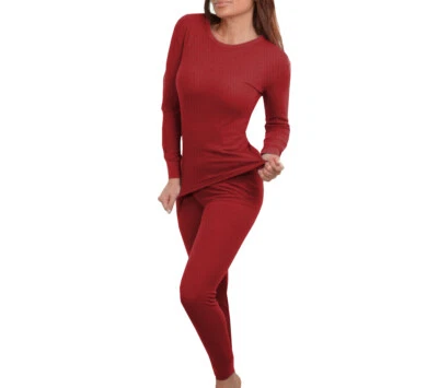 Women's Cotton Waffle Knit Thermal Underwear Stretch Shirt & Pants 2pc Set - Image 1 of 2