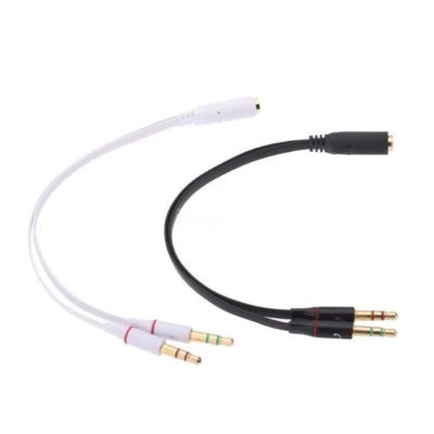 3.5mm Female to 2 Male Y Splitter Aux Audio Cable PC Headphone Earphone Mic Jack - Image 1 of 4