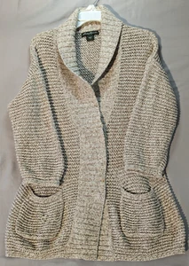 Eddie Bauer Henley Sweater Womens L LARGE Oversized Snap Loose Beige - Picture 1 of 7
