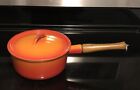 Vtg DESCOWARE BELGIUM Orange Enamel Cast Iron Cooking Pot Lid Wood Handle 80-C