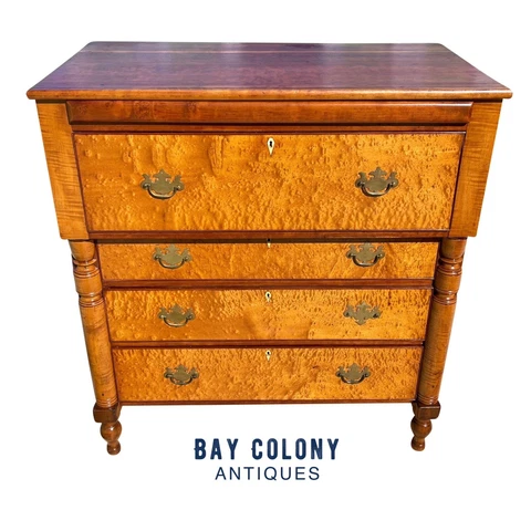 ANTIQUE FEDERAL BIRD'S EYE MAPLE & CHERRY SOUTHERN CHEST OF DRAWERS / DRESSER Cover
