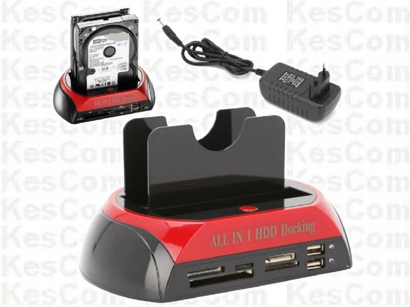 KESCOM USB 3.0 Dockingstation für S-ATA und IDE PATA Festplatten inkl. Kartenleser rot