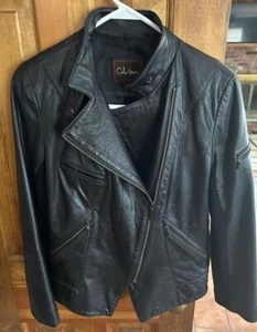 Cole Haan S Women's Black Leather Flap-pocket Wing Collar Lambskin Jacket Small - Picture 1 of 12