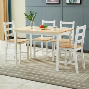 Modern Dining Table Chairs 5 Set Wooden Rectangular Kitchen Furniture White&Oak - Picture 1 of 11