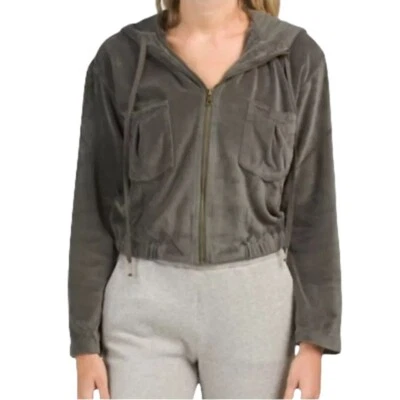 Толстовка с капюшоном Young Fabulous & Broke Fritzy велюровая серая зеленая на молнии размер XS - Изображение 1 из 4